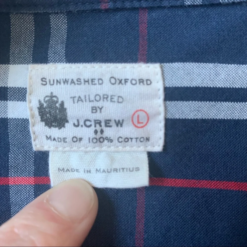 J. Crew Navy Plaid Tailored Fit Button Down Shirt Size Large